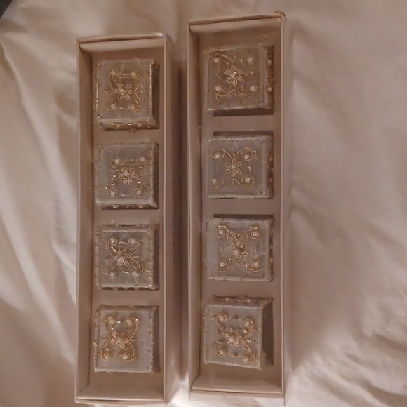 Pier 1 Imports Napkin Ring Holders 8 Square White Mesh Gold Pearl Holiday - Picture 4 of 10